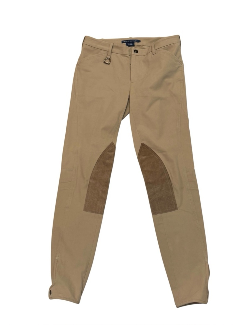 Ralph Lauren Equestrian Suede Patch Twill Jodhpur Riding Pants Tan Size 4 Preppy